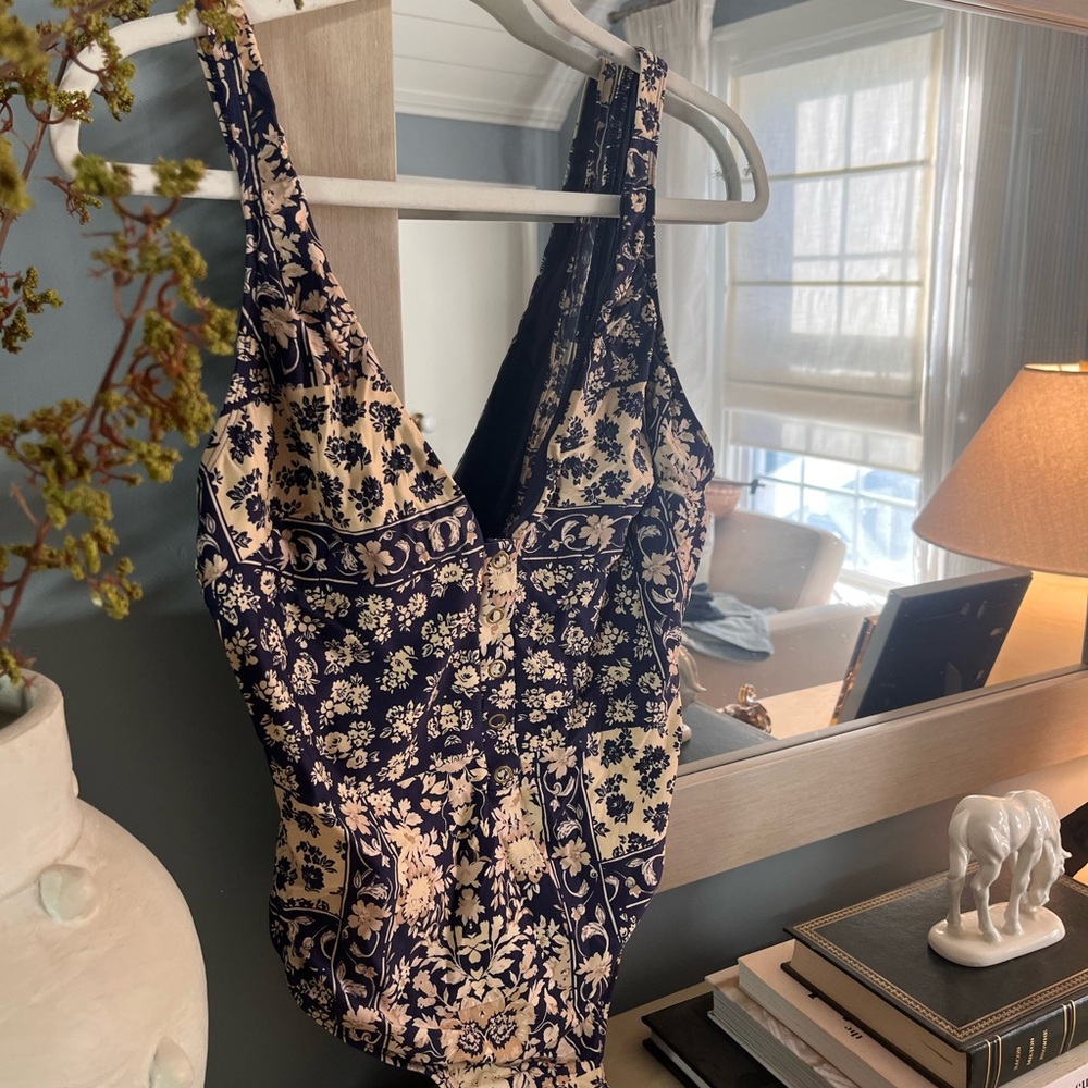 Sezane x YSE patchwork navy swimsuit (women’s 10)